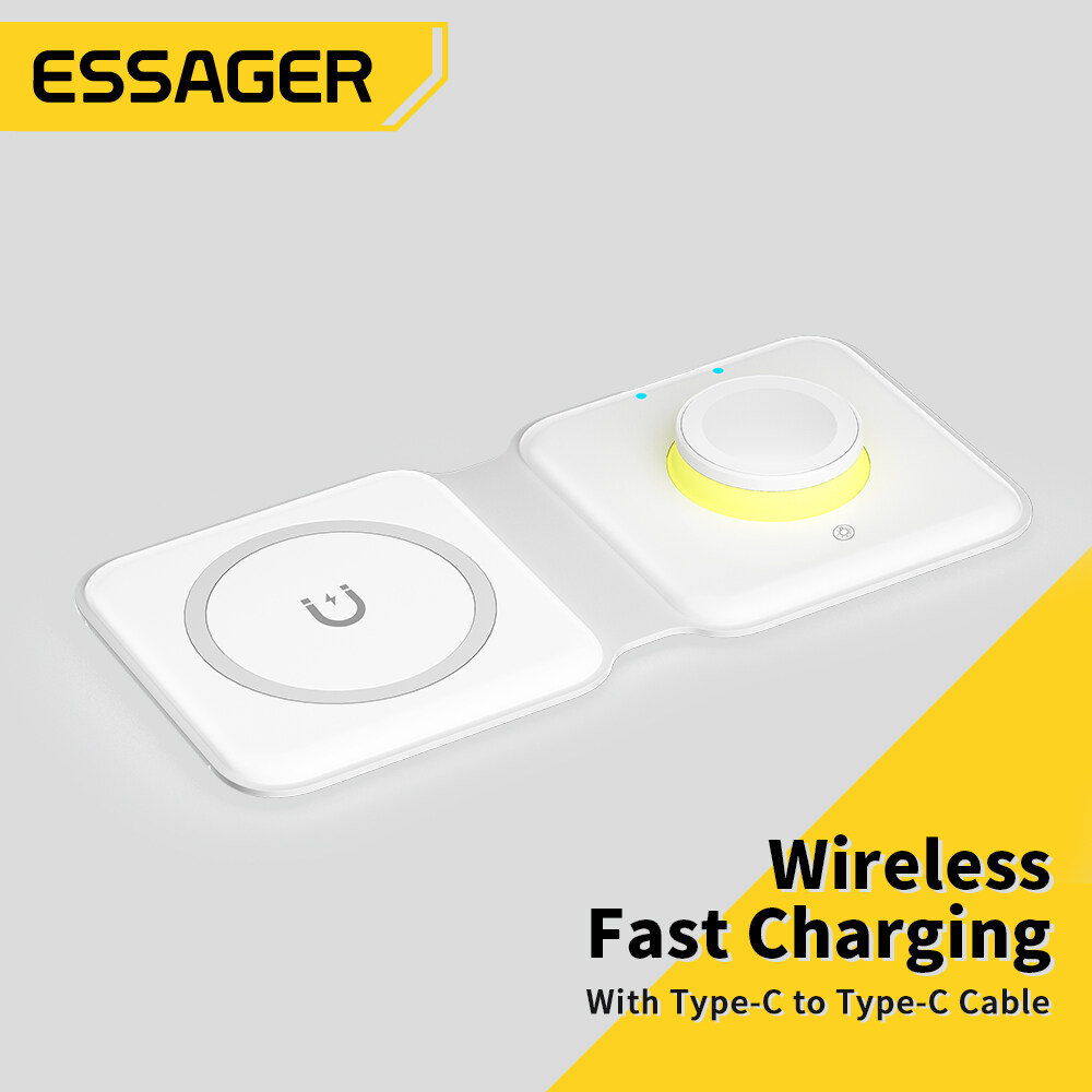 Essager 3 in 1 Magnetic 15W Qi Wireless Charger Foldable Charger Stand For iPhone 13 12 /Airpod /iWatch 7 6 Xiaomi Fast Charging