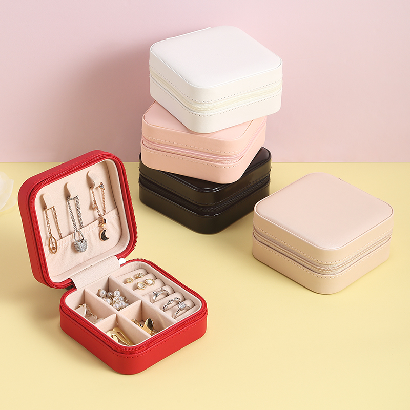 Charming Spot Mini Jewellry Storage Box Zipper Portable Travel Jewelry Box Velvet Jewelry Organizer