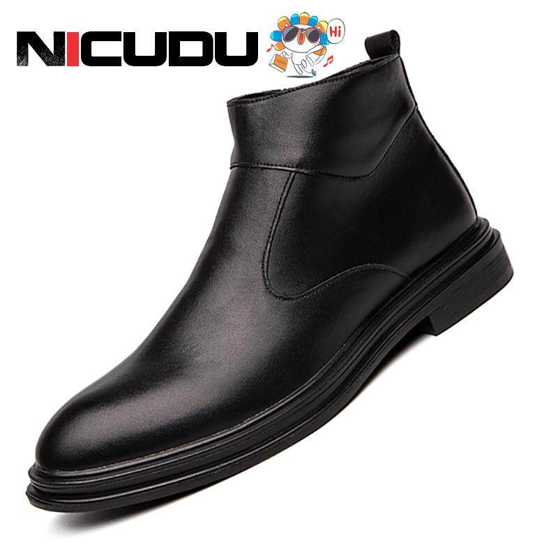 NICUDU Fashion outdoor British Style Chelsea Boots Men Ankle Boots Leather Men Boots Luxury Brand Slip on Man Shoes
