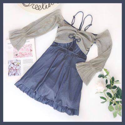 Women Clothing Thin Covered Belly Long-sleeved Dress Swimwear