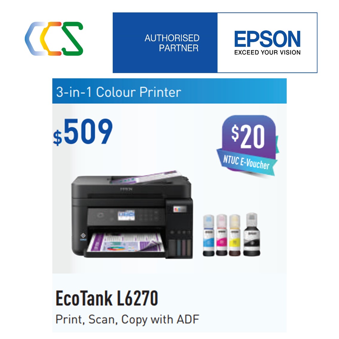 Epson EcoTank L6270  Wi-Fi Duplex Print, Scan, Copy with ADF L 6270