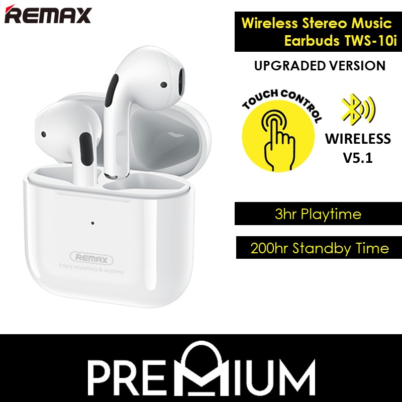 REMAX TWS-10i Upgraded Version True Wireless Bluetooth 5.0 Stereo Music Earbuds Compatible with iPhone 13 12 Pro Max Mini 5.4 6.7 11 Pro Max Xs Xr 8 7 6 6S Plus Samsung S21 S20 S8 Note 20 10 8 Huawei 
