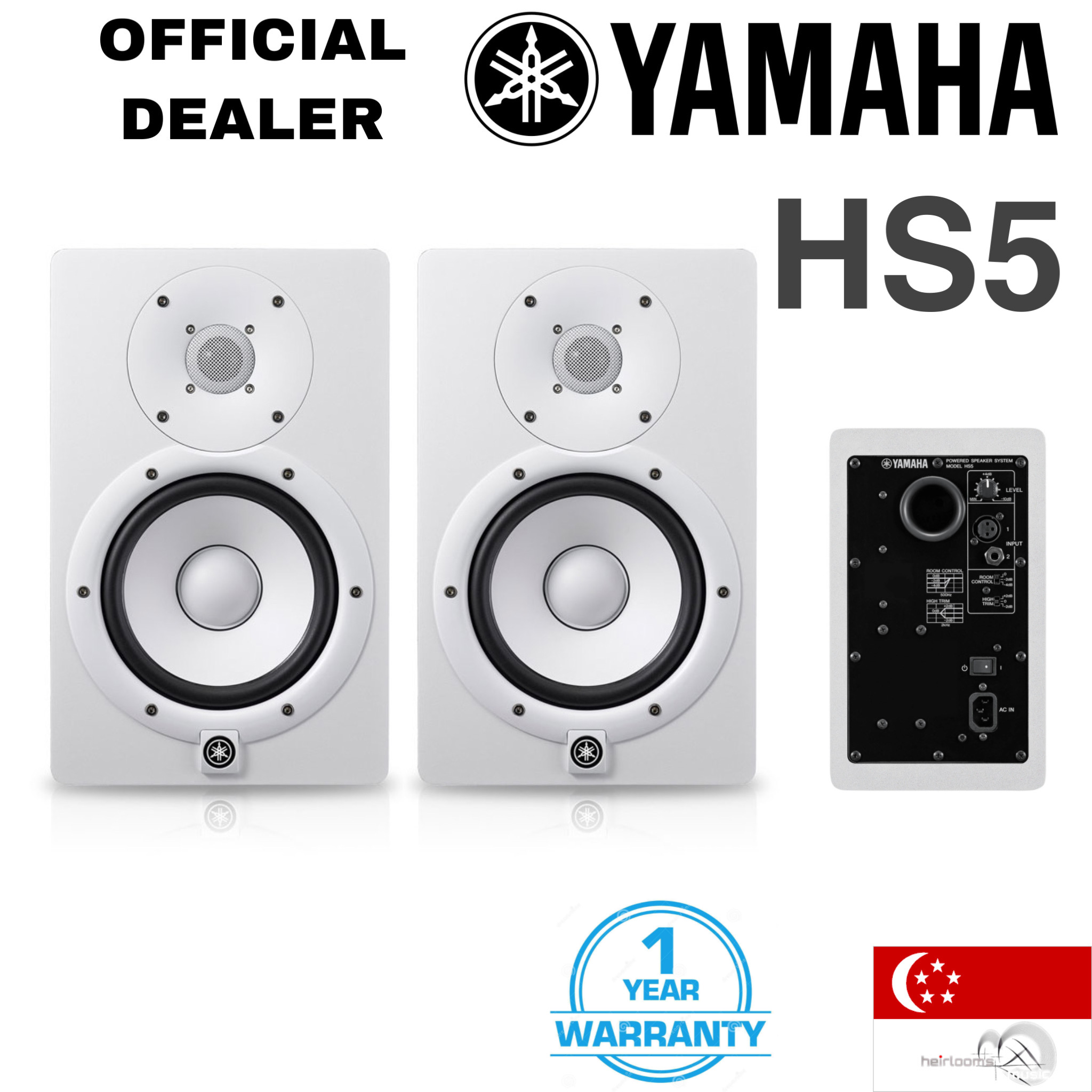 Yamaha HS5 5-Inch Powered Monitor Speakers, White Pair / 2 Units