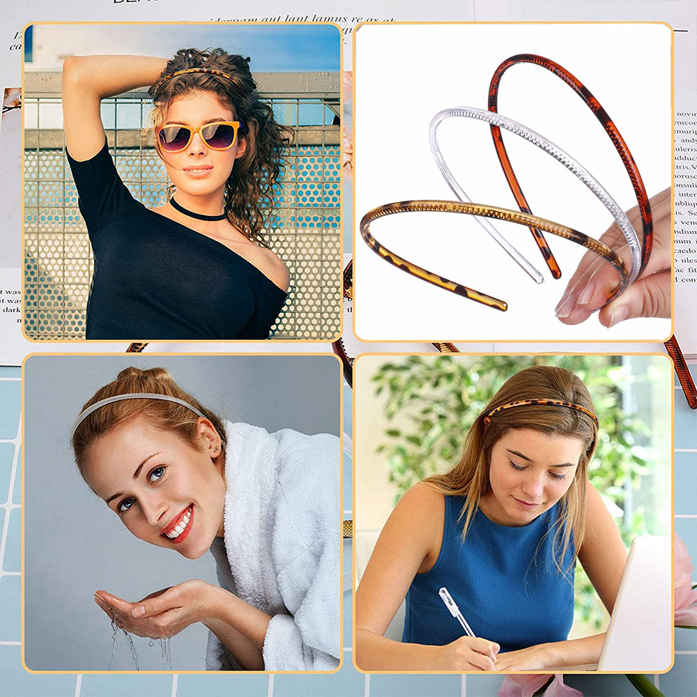 [SG] 3pc Set 5mm 8mm thin hair bands ladies hair band plastic headband for face wash, headbands teeth with leopard pattern, gloss and smooth, simple hair accessories for women, girls, men