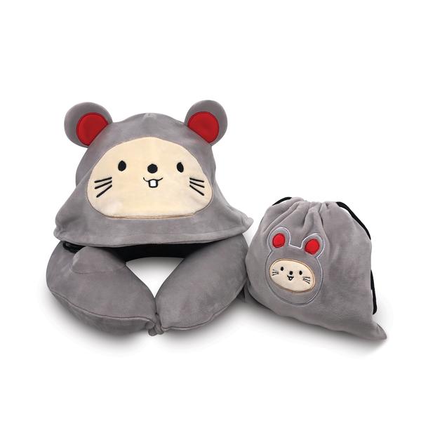 Travelmall 3D Inflatable Neck Pillow with Patented Pump and Hood (Mouse)
