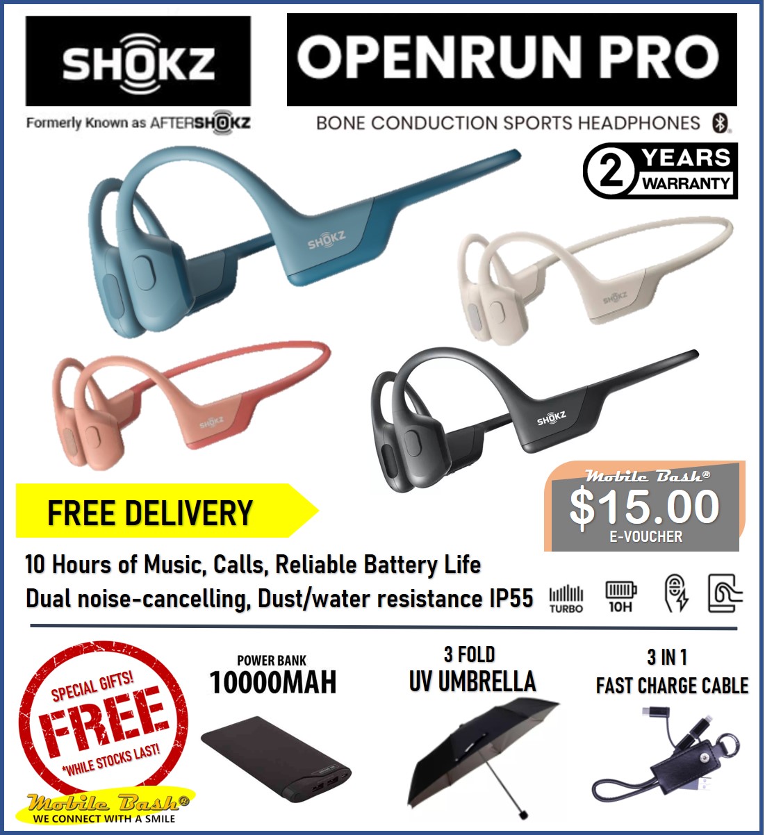 Shokz Openrun Pro Premium Bone Conduction Open-Ear Sport Headphones, 2Year Warranty, Brand New Sealed set