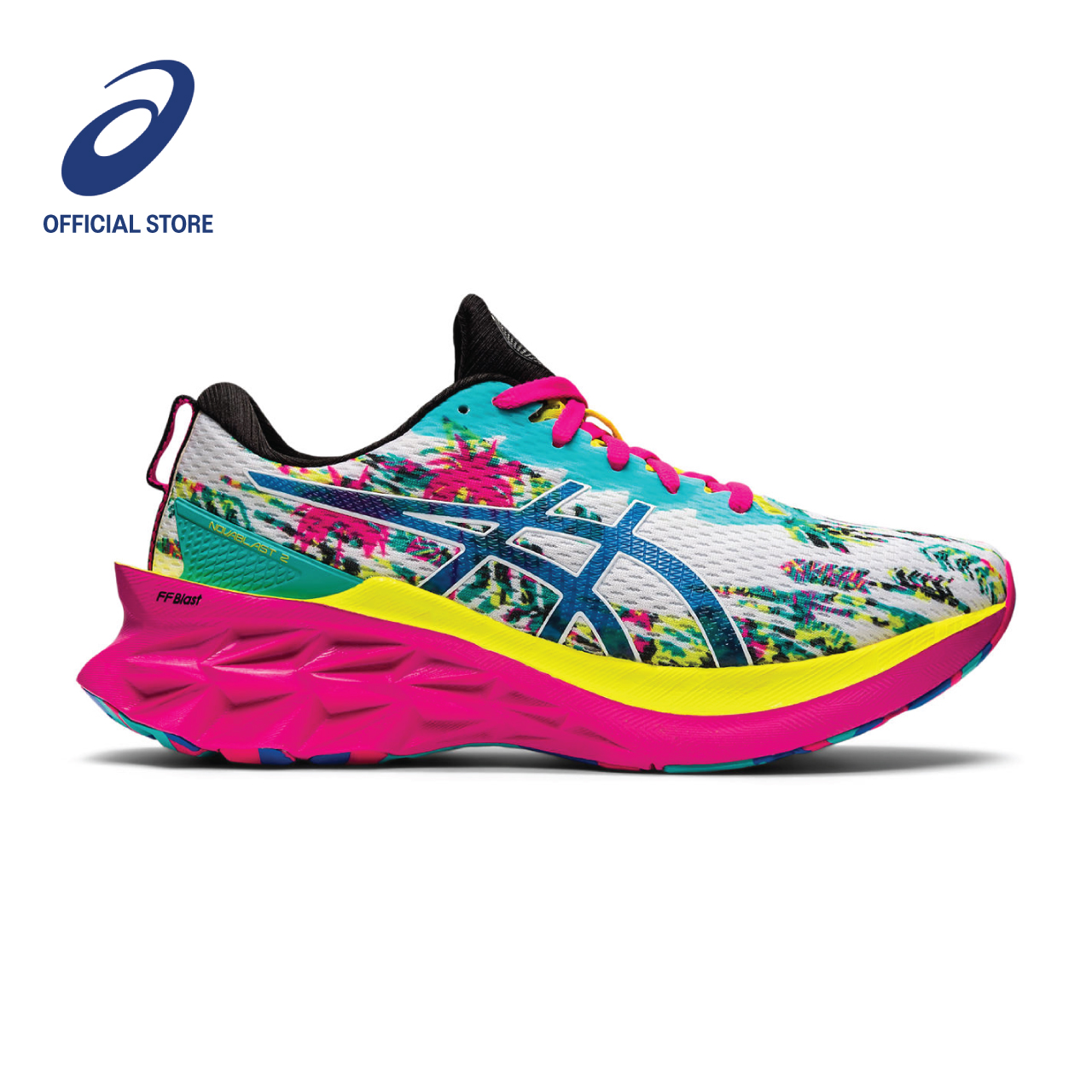 ASICS Women NOVABLAST 2 Running Shoes in White/Electric Blue