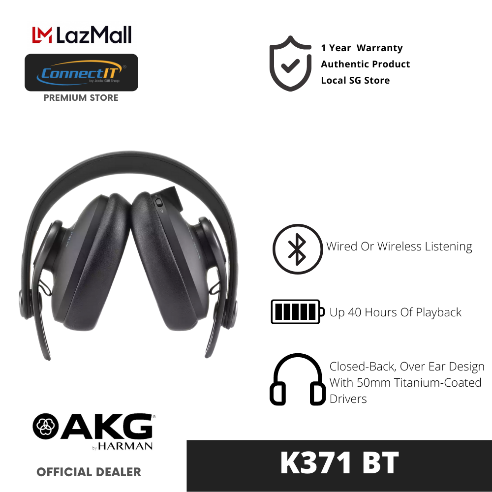 AKG K371 BT Wired/Wireless Closed-Back, Over-Ear, Foldable Dynamic Headphone With Up To 40 Hours of Listening Playback Via Bluetooth 5.0 (1 Year Local Warranty)