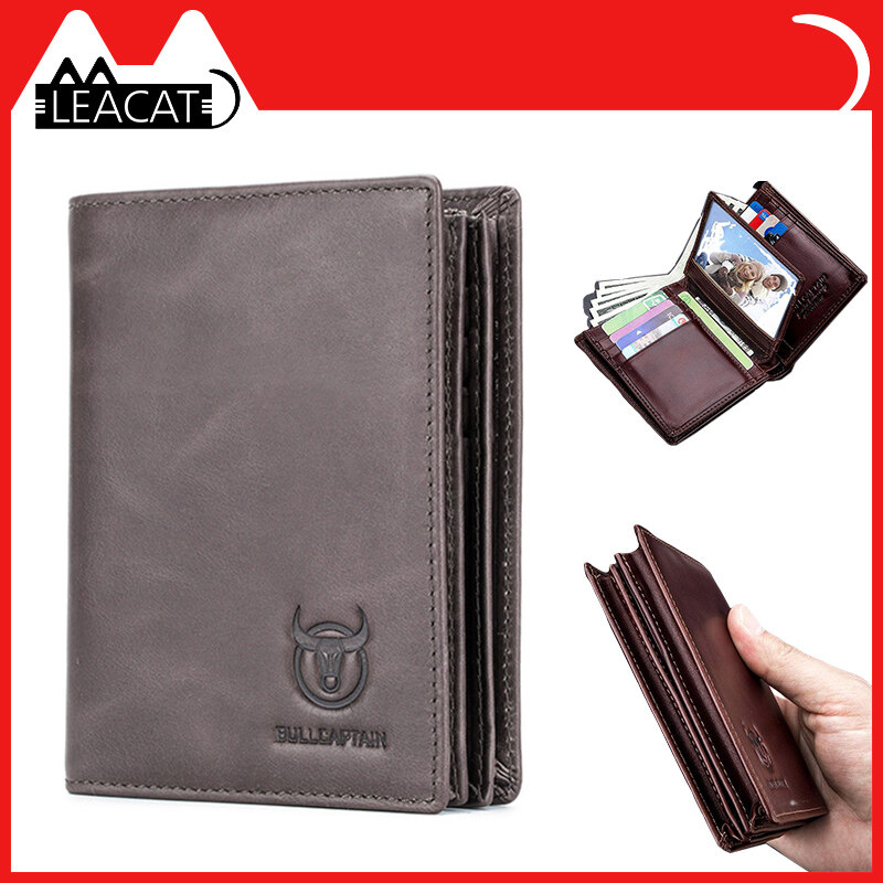 Leacat BULLCAPTAIN new RFID men's leather wallet short vertical locomotive British leisure multi-function card package leather wallet