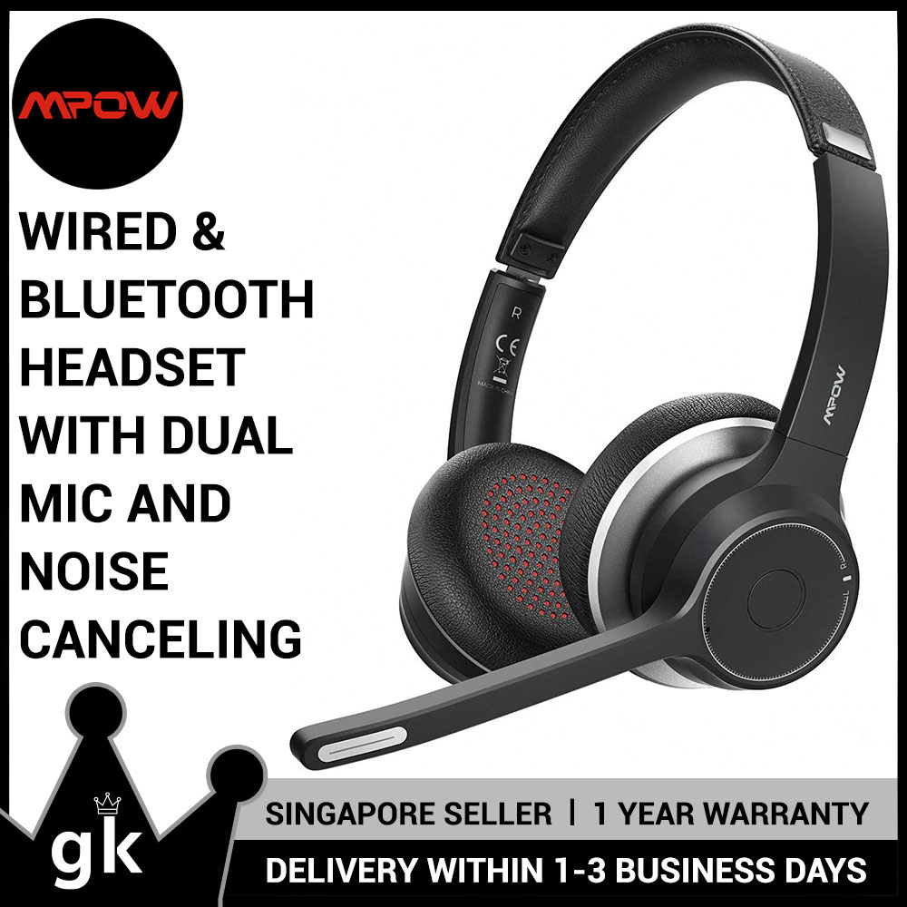 [Mpow] HC5 Wireless and Wired Headset with Dual Microphone, Bluetooth headset 5.0 with CVC 8.0 Noise Canceling Microphone, 22Hrs Talk Time, Comfort Earmuff, Handsfree Wireless Headphone with Mute for 
