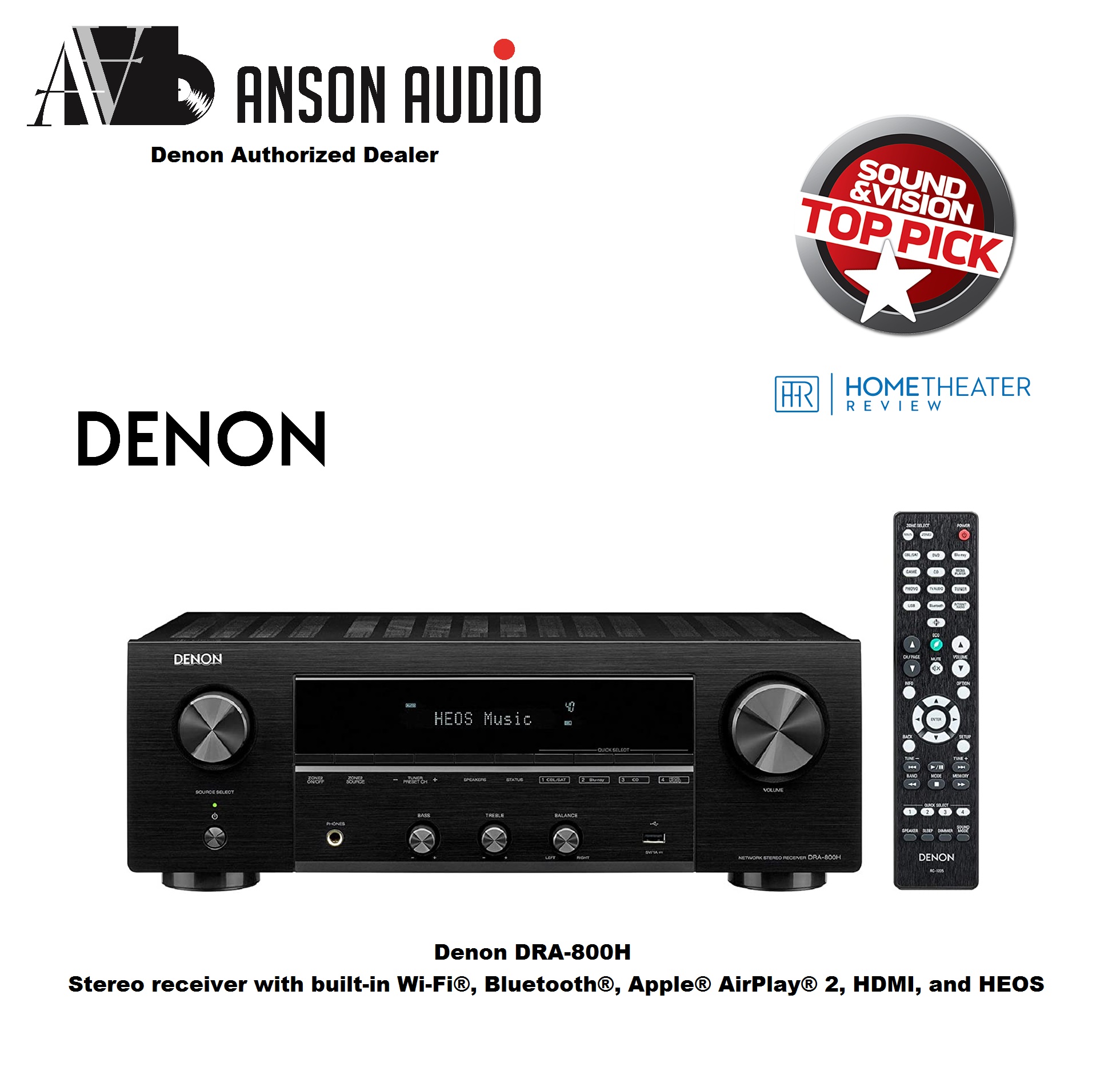 Denon DRA-800H Stereo receiver with built-in Wi-Fi®, Bluetooth®, Apple® AirPlay® 2, HDMI, and HEOS
