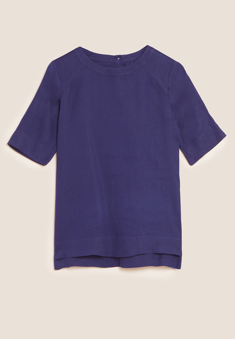 M&S Pure Linen Round Neck Short Sleeve Top