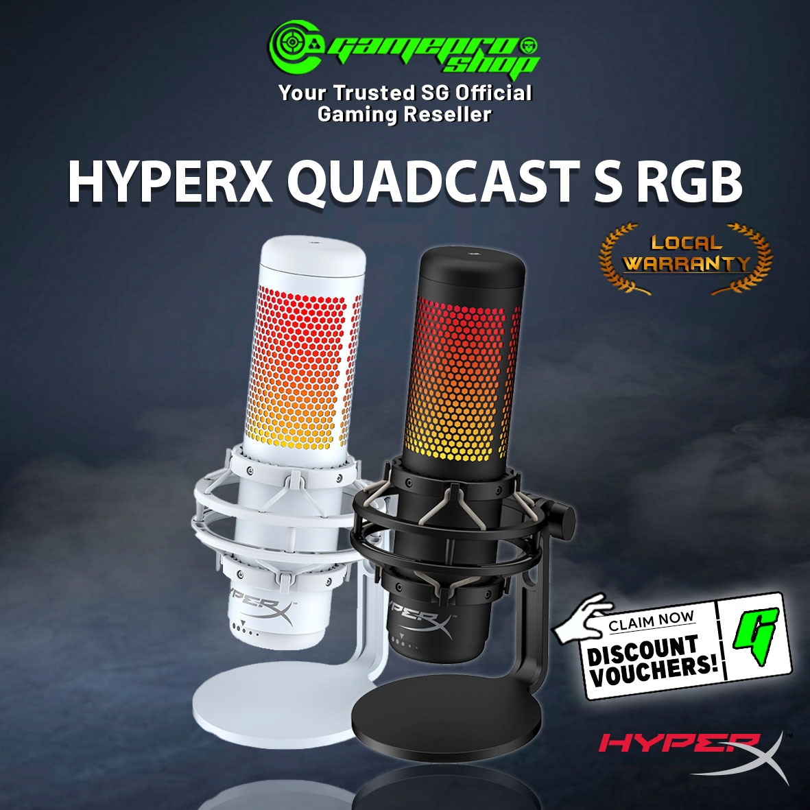 HyperX QuadCast S RGB USB Condenser Microphone (for PC / PS4 / PS5) Vibration Shock Mount 4 Polar Patterns  (2Y)
