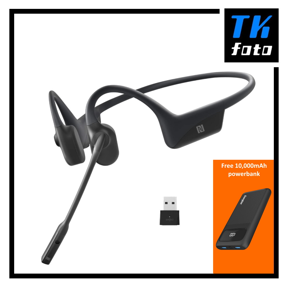 Shokz (Formerly known as Aftershokz) OpenComm UC Wireless Bone Conduction Headphones (Free: Energizer 10,000mAh Powerbank)