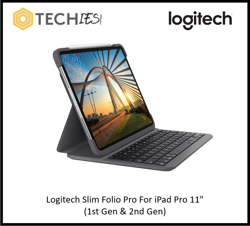 Logitech Slim Folio Pro For iPad Pro 11" (1st Gen,2nd Gen, 3rd Gen & 4th Gen) with Backlit Keys Keyboard - A2435, A2761, A2762,A2377, A2301, A2459, A2460,A2228, A2068, A2230, A2231,A1980, A2013, A1934