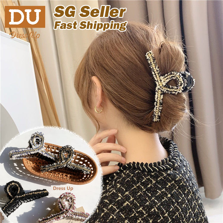 [SG] 12cm French Knitted Elegant BIG hair claw with Crystals for Thick Hair, French Style Knitted hair clip clamp hair accessories for women