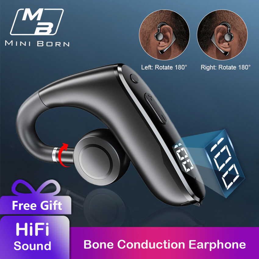 Mini Born Wireless Bluetooth 5.2 Earphone Bone Conduction Headphones Open Ear Headphones Single Ear Headphone Non-In-Ear Earbuds HD Stereo Headset Sweat-proof Waterproof Earphones for Sport Business D