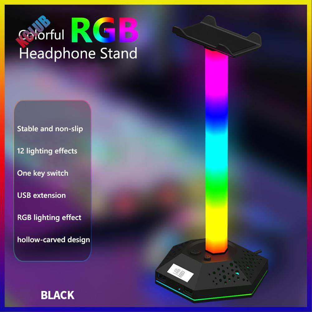 RGB Gaming Headphone Display Stand 12 Light-Mode Headset Holder 3.5mm Audio