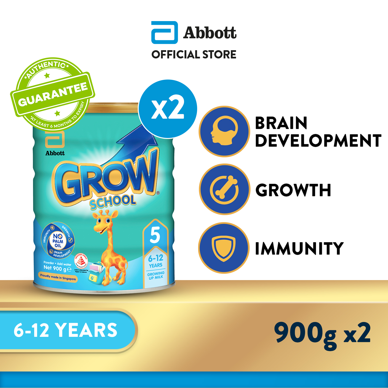 [Bundle of 2] GROW Growing Up Milk for Kids - School Stage 5 (6 - 12 years) - 900g