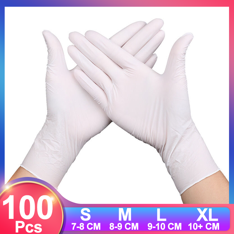 100pcs Disposable Gloves Latex Rubber Nitrile Gloves S/M/L White Kitchen Household Vinyl Latex Food 100 pcs