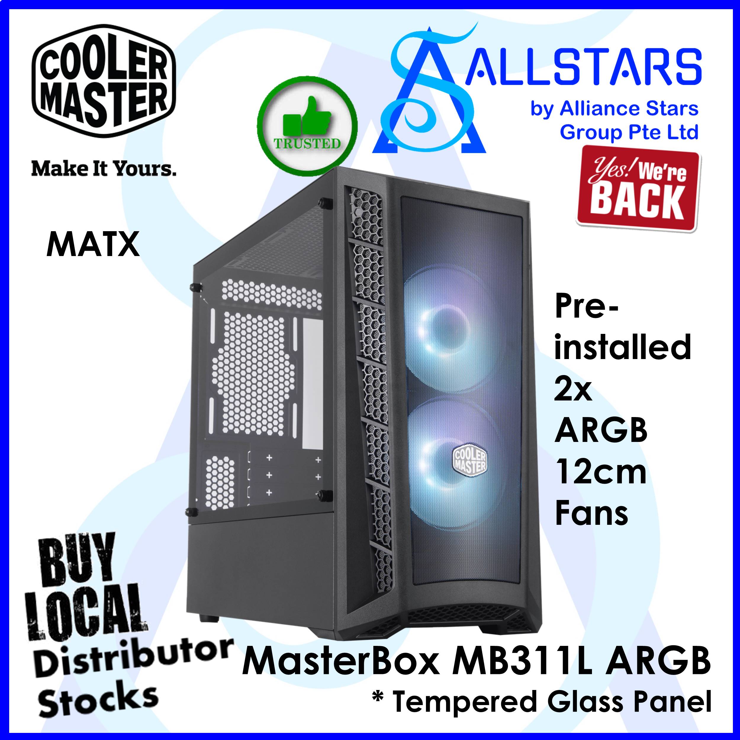 (ALLSTARS : We are Back Promo) CM / CoolerMaster / Coler Master MasterBox MB311L / CM MB311 ARGB Micro-ATX Case, 2 ARGB Fans, Fine Mesh Front Panel, Adaptable Drive Cage, Tempered Glass Side Panel