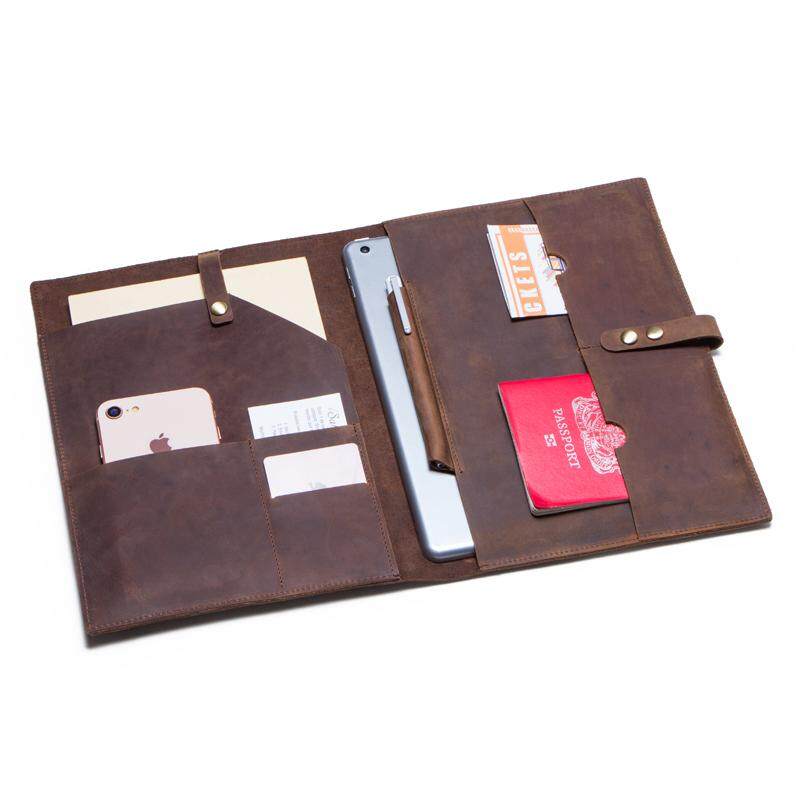 CONTACTS FAMILY Retro Crazy Horse Cow Leather Case For iPad 9.7 10.2 10.5 10.9 11 inch iPad Air 5 MacBook Tablet Laptop Pouch Notebook Bag