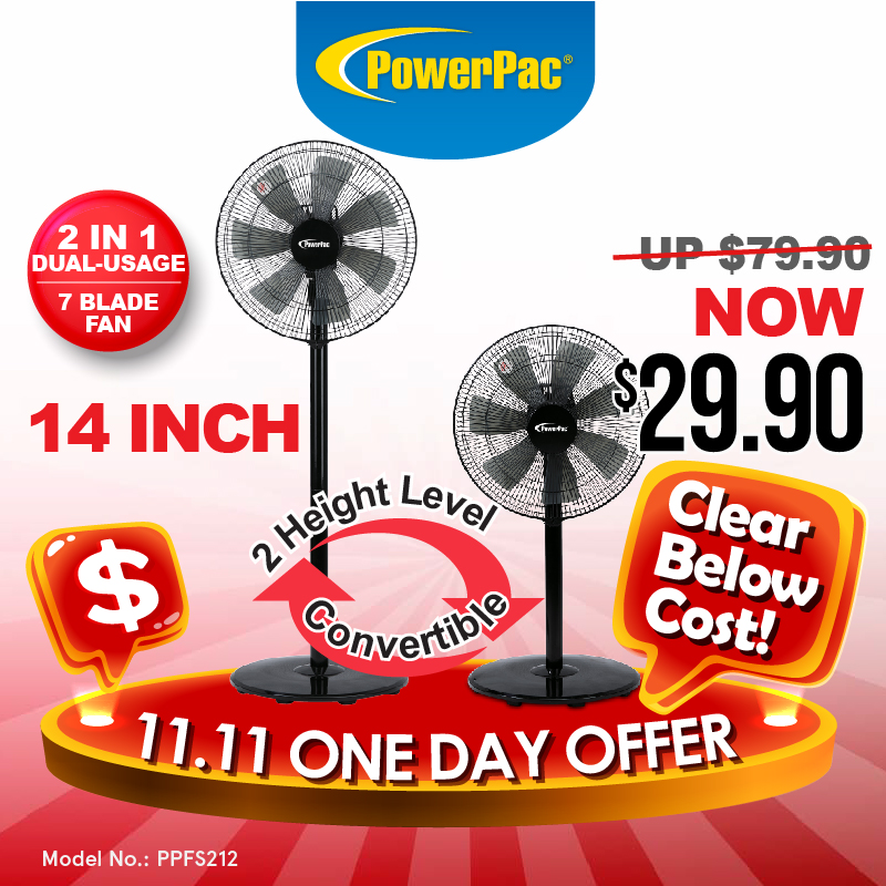 Powerpac Stand Fan with Convertible Height (PPFS212)