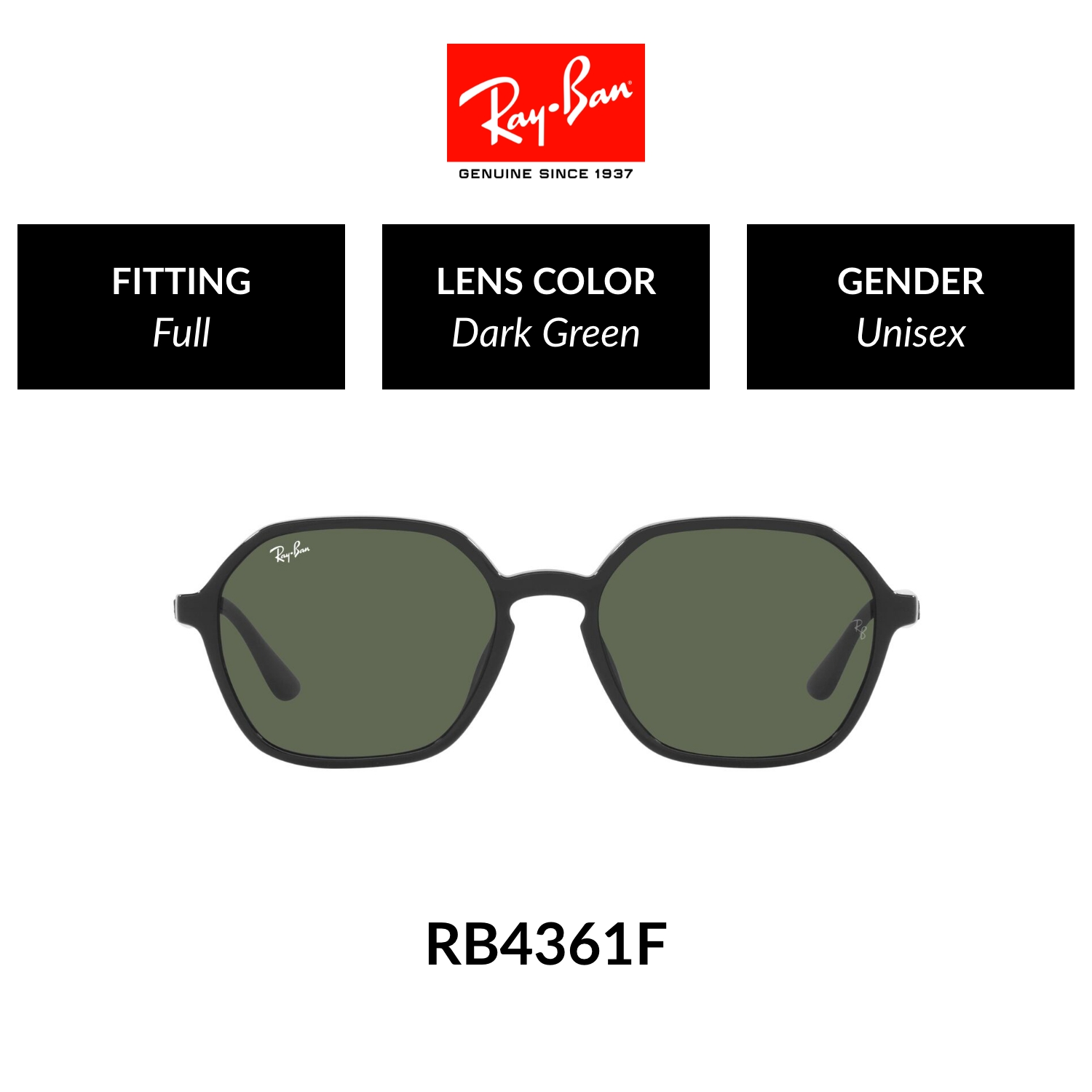 Ray-Ban RB4361F 601/71 Unisex Full Fitting Sunglasses Size 54mm
