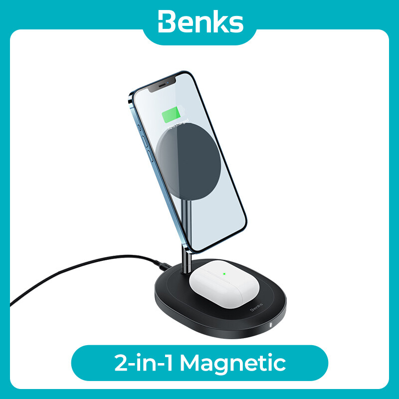 Benks 2-in-1 W08 15W Magnetic Wireless Charger Desktop Stand For IPhone 13 12 Pro Max Airpods Fast Charge Base