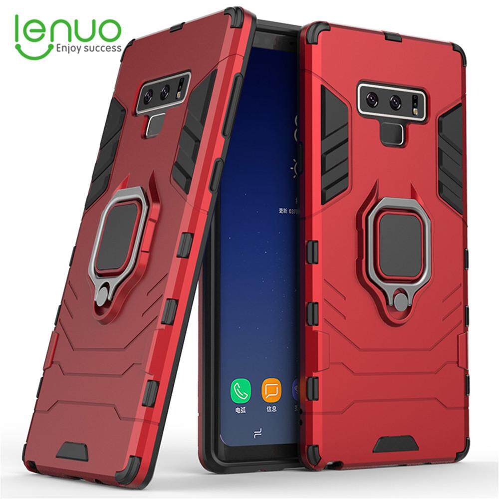 Lenuo for Samsung Galaxy Note 9 Case - Silicone TPU and Hard PC Dual Layer Heavy Duty Shockproof Metal Ring Holder Cover Phone Casing