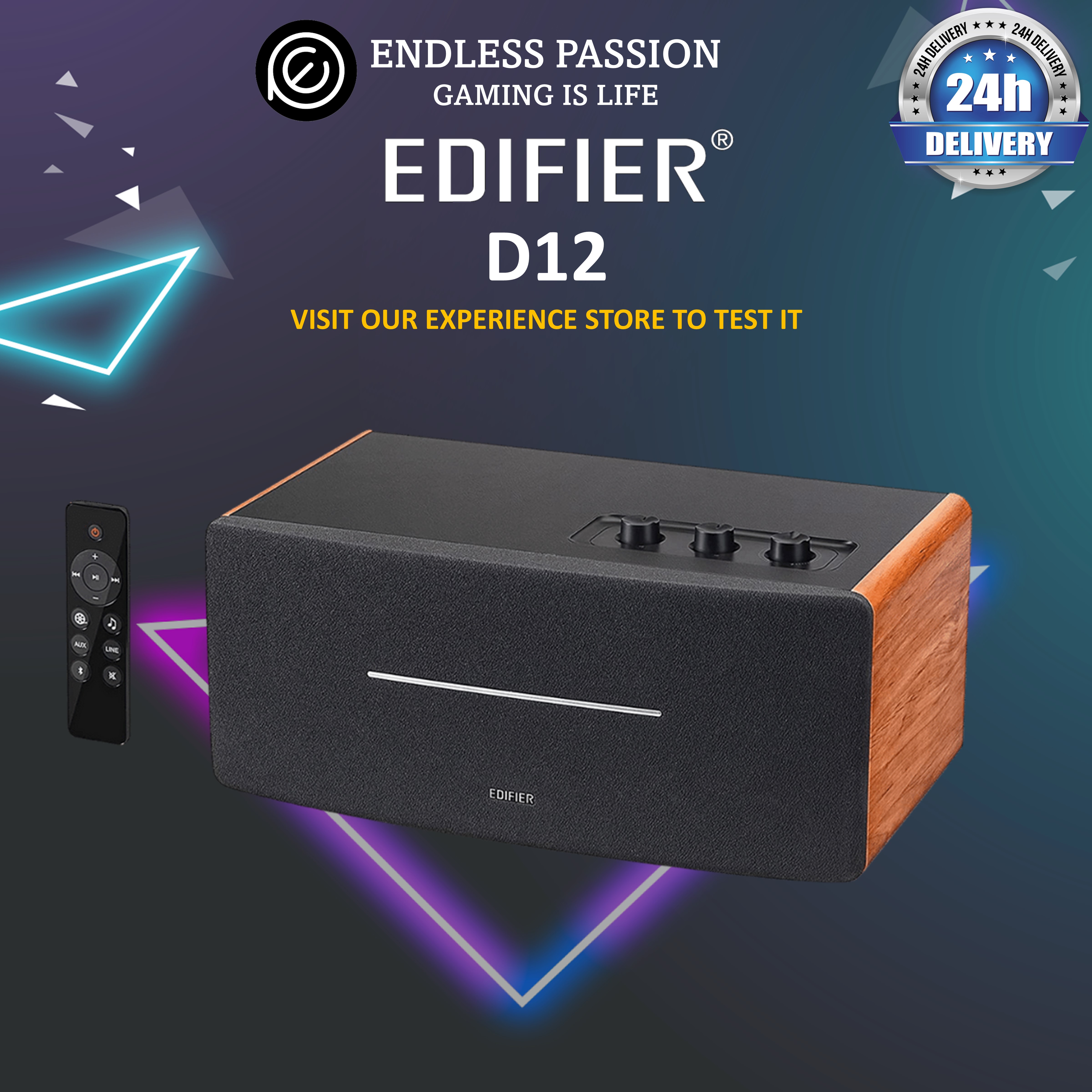 Edifier D12 Tabletop Speaker - Integrated Desktop Stereo Bluetooth Speaker - Wireless Computer Speaker for Desktop Use- 70 Watts RMS with Subwoofer Line Out - Wooden Enclosure