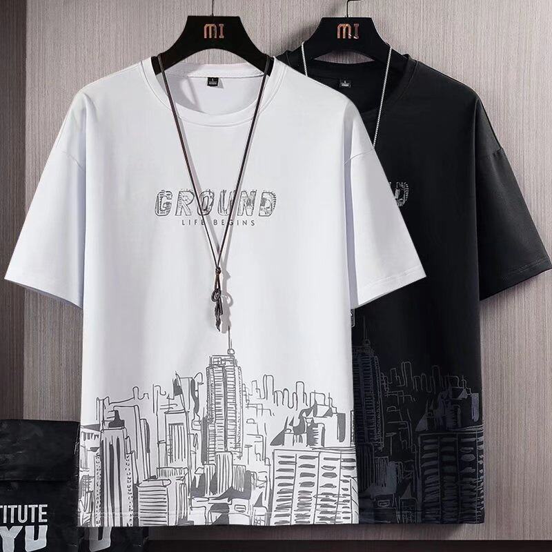 [M-3XL] t shirt Men New Korean Style Oversize Short Sleeve Graphic Print Loose Fashion Tops Casual t-shirt