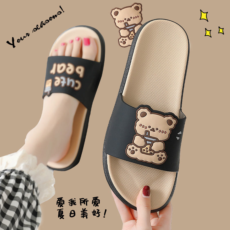Women House Slippers Summer 2022  Popular Comfortable Non Slip Student Girl Cartoon Cute Bear Soft Sole Sandals Bathroom Trend Female Slippers