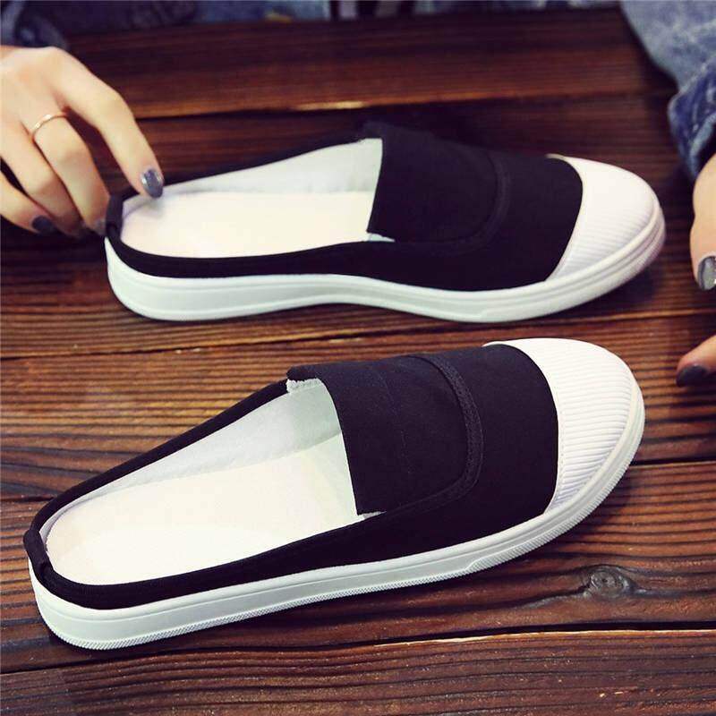 Half-drag canvas shoes female spring Korean version without heel slippers