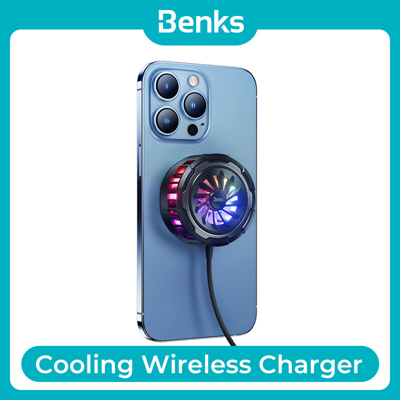 Benks W07 For iPhone 12 13 Mini Pro Max Heat Sink Cooling Magnetic Wireless Charger Radiator Cooler LED Colorful Lights Refrigeration PUBG Game Fan