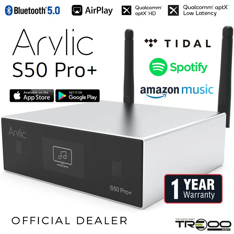 Arylic S50 Pro+ Multi-Room Wireless WiFi, Bluetooth 5.0 aptX HD/aptX Low Latency, Ethernet Network Streamer & Preamplifier