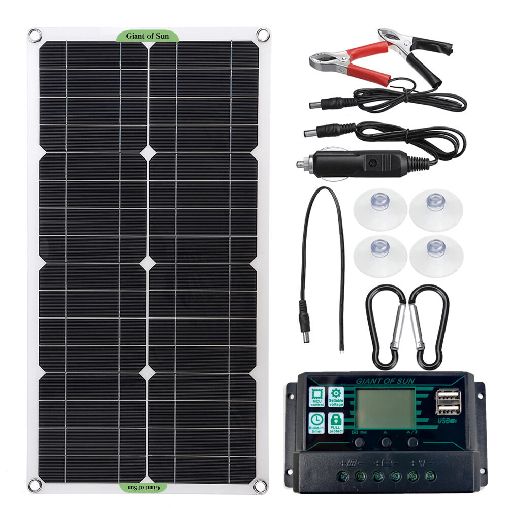 Dual USB Car Battery Charger 100W Solar Panel Kits with 30A/60A/100A Controller