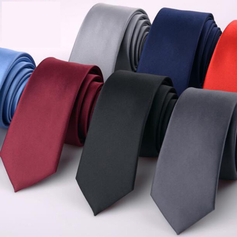 Unisex Solid color Skinny Korean Style Plain Black Necktie Slender 6CM  Formal Tie Busniess Tie Plain black Maroon tie