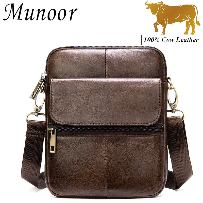 Munoor Original 100% Genuine Cow Leather Messenger Bag Men Cross body Bag Side Bag for Men Shoulder Bag Men sling bag men beg lelaki silang