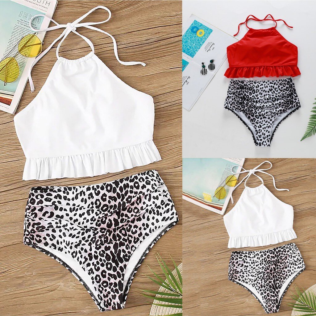 Shengqian Women Striped Push Up High Cut Hight Waist Halter Bikini Set Two Piece Swimsuit