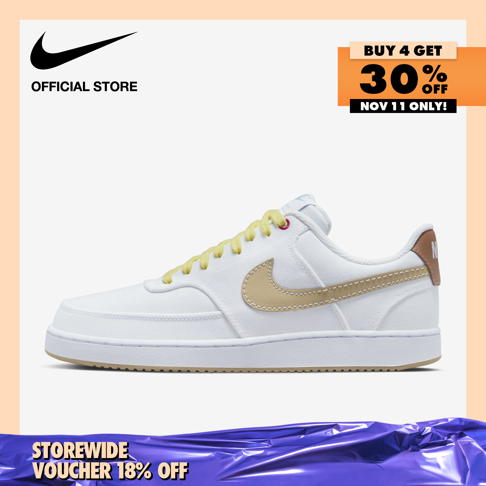Nike Men's Court Vision Low Canvas Shoes - White