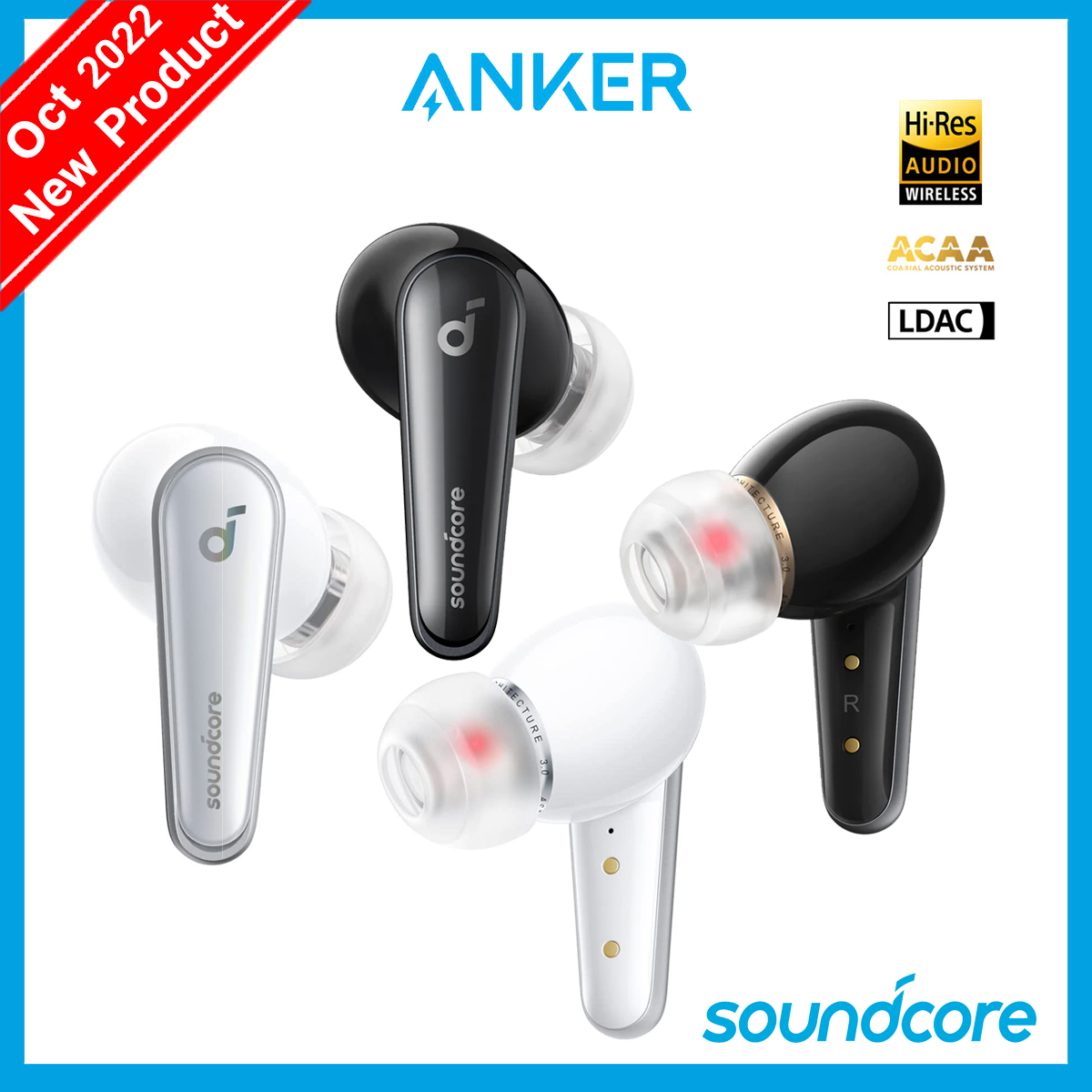 Anker Soundcore Liberty 4 All-New True Wireless Earbuds Wireless Bluetooth Earphones with Premium Sound and Spatial Audio, Crisp, Clear Sound via ACAA™️ 3.0 Coaxial Acoustic System, 9/28 Hours of Play