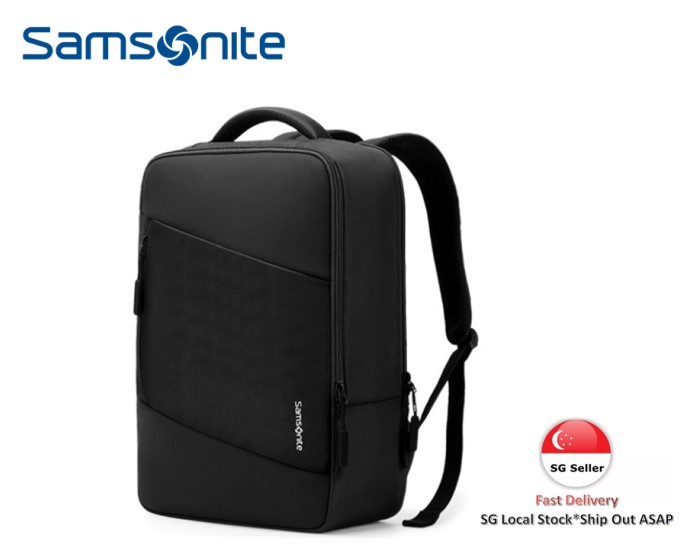 Samsonite new  bag business backpack 15.6 inch computer schoolbag BT6 fashionable and simple (Ultra Lightweight) (Black/Blue)