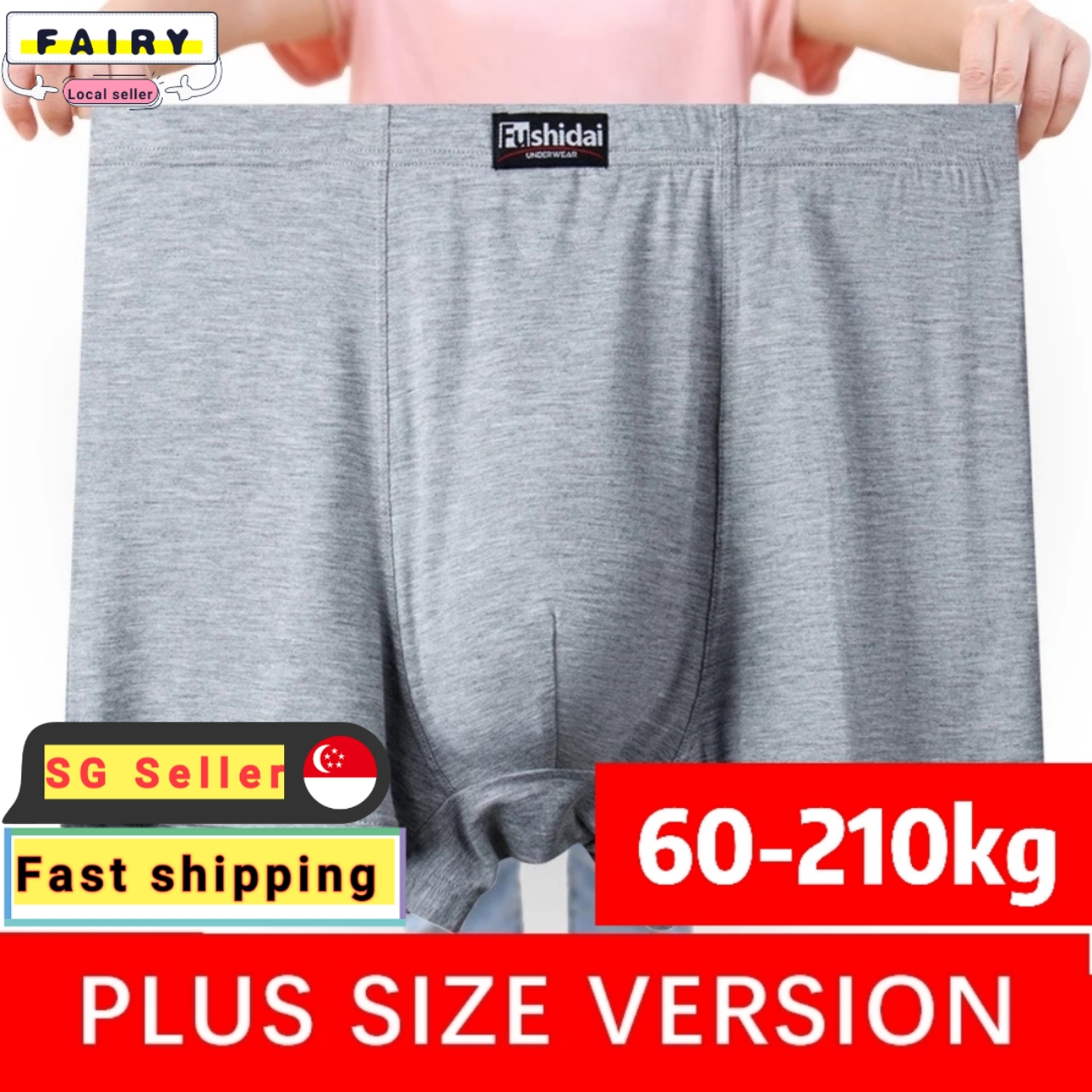 (SG Seller)5 Pcs 60-210kg Men Plus size underwear Fat Boxer Modal Loose underwear Big Size Cotton Trunk Boxer Shorts underpants 3XL 4XL 5XL-13XL