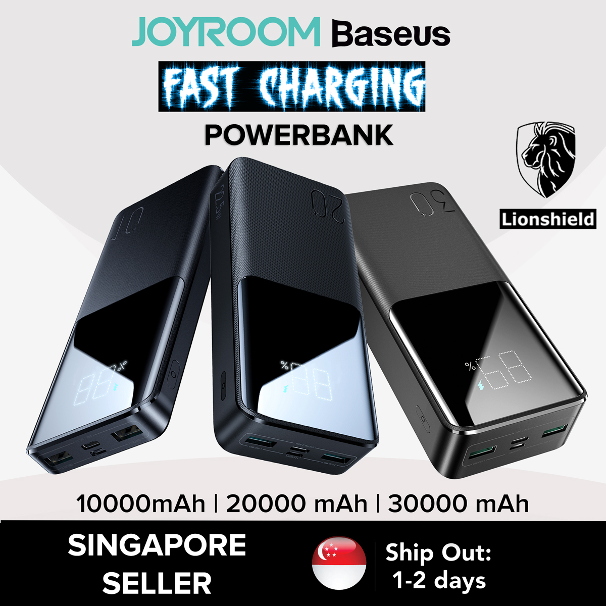 [SG] Joyroom/Baseus 10000 mAh / 20000 mAh / 30000 mAh Powerbank w LED display – PD QC High Performance power bank