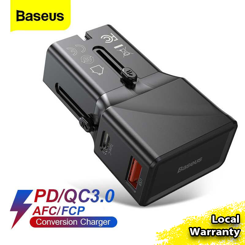 Baseus 18W Universal Travel Adapter Conversion Plug PPS Charger Type-C + USB-A 18W QC3.0 PD3.0 USB Quick Charger Youth Edition