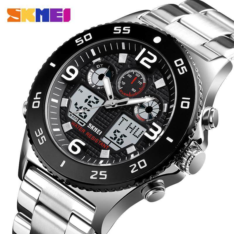 SKMEI Sports Fahsion Watches Stainless Steel Stopwatch Dual Display Waterproof Digital Watch For Man Men 1538B