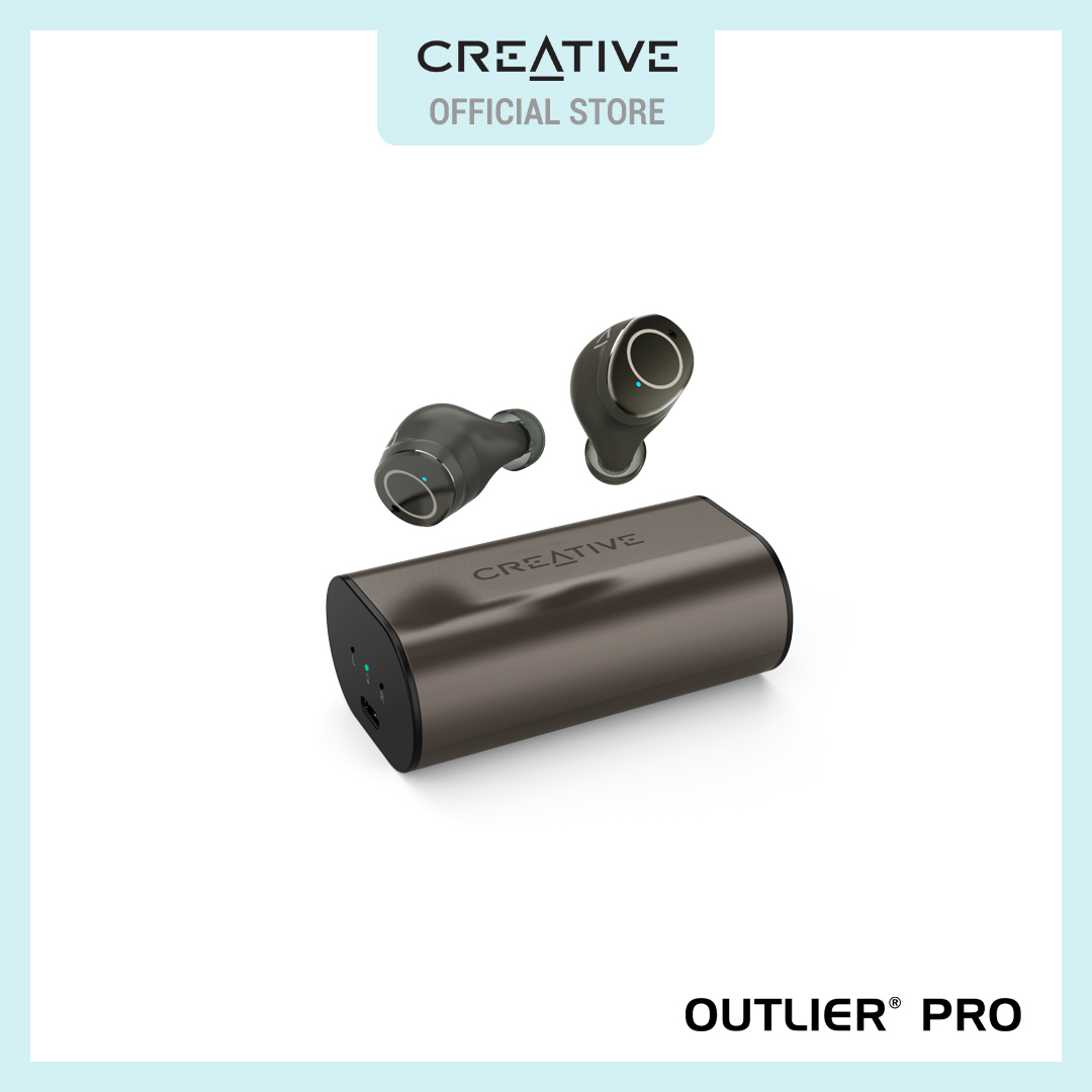 Creative Outlier Pro - True Wireless Sweatproof in-Ear Headphones with Hybrid Active Noise Cancellation, Ambient Mode, 6X Mics, Wireless Charging, 60 Hours Battery Life / 15 Hours per Charge, 6X mics