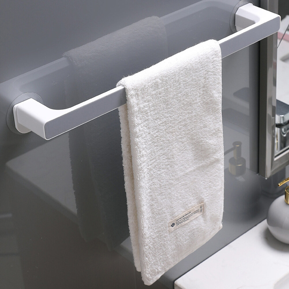 [Wilkl] [SG Stock] Suction Cup Towel Rack Wall Mount Towel Hanger Free Punch Bathroom Towels Holder Organizer Kitchen Supplies With 2PCS Stickers