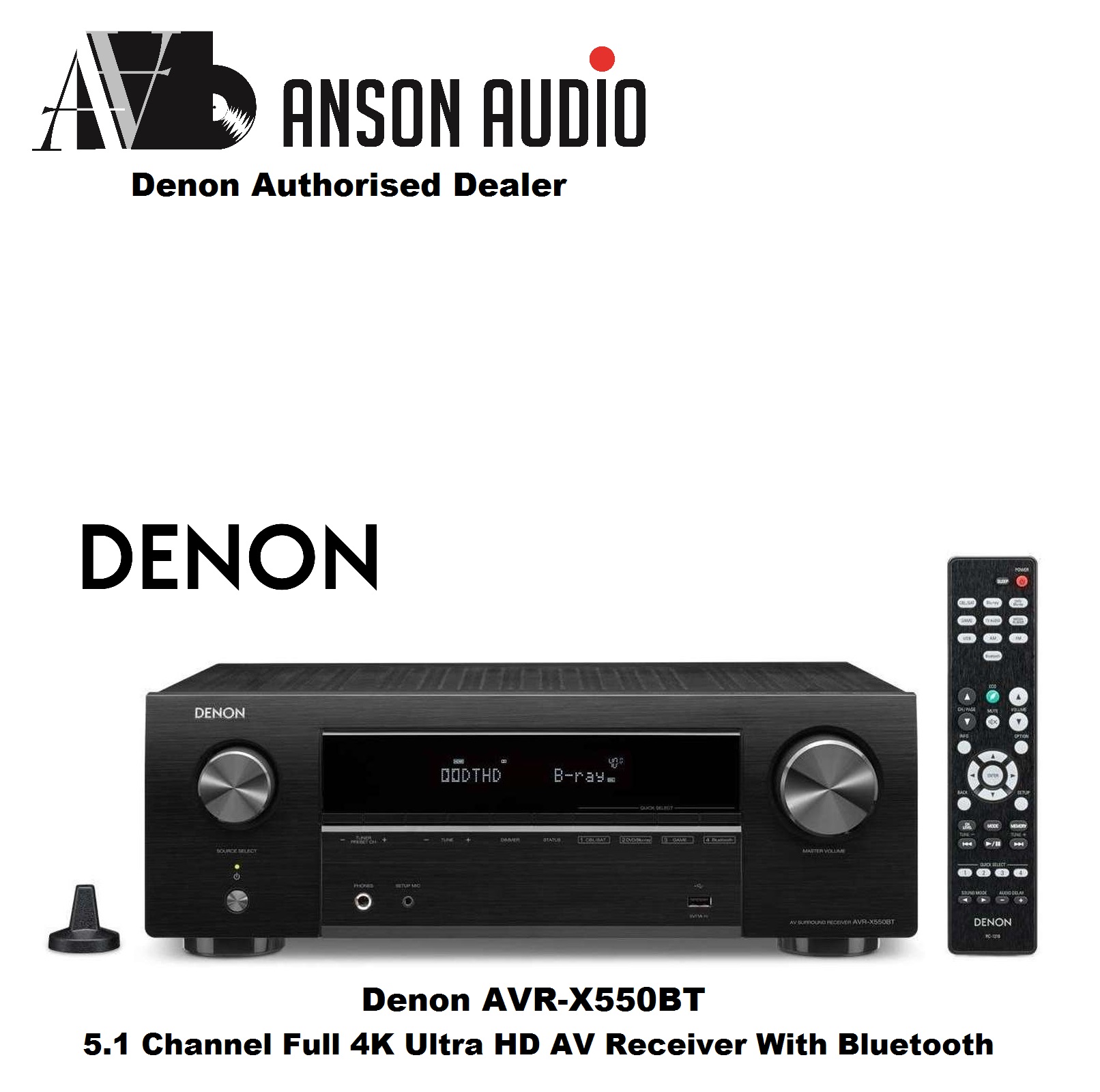 Denon AVR-X550BT 5.1 Channel Full 4K Ultra HD AV Receiver With Bluetooh